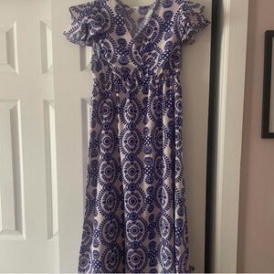 Cupshe Elegant Blue and White Patterned Dress Brand New